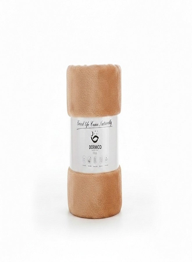 DORMICO Fleece Blanket 200x240 cm Microfiber Soft Warm Lightweight Plain Double Bed Blanket Beige - Image 1